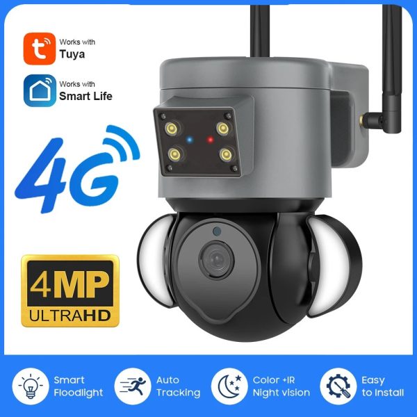 Tuya 4G Floodlight Camera 10X Zoom - Linkage Alarm-SIM Supported